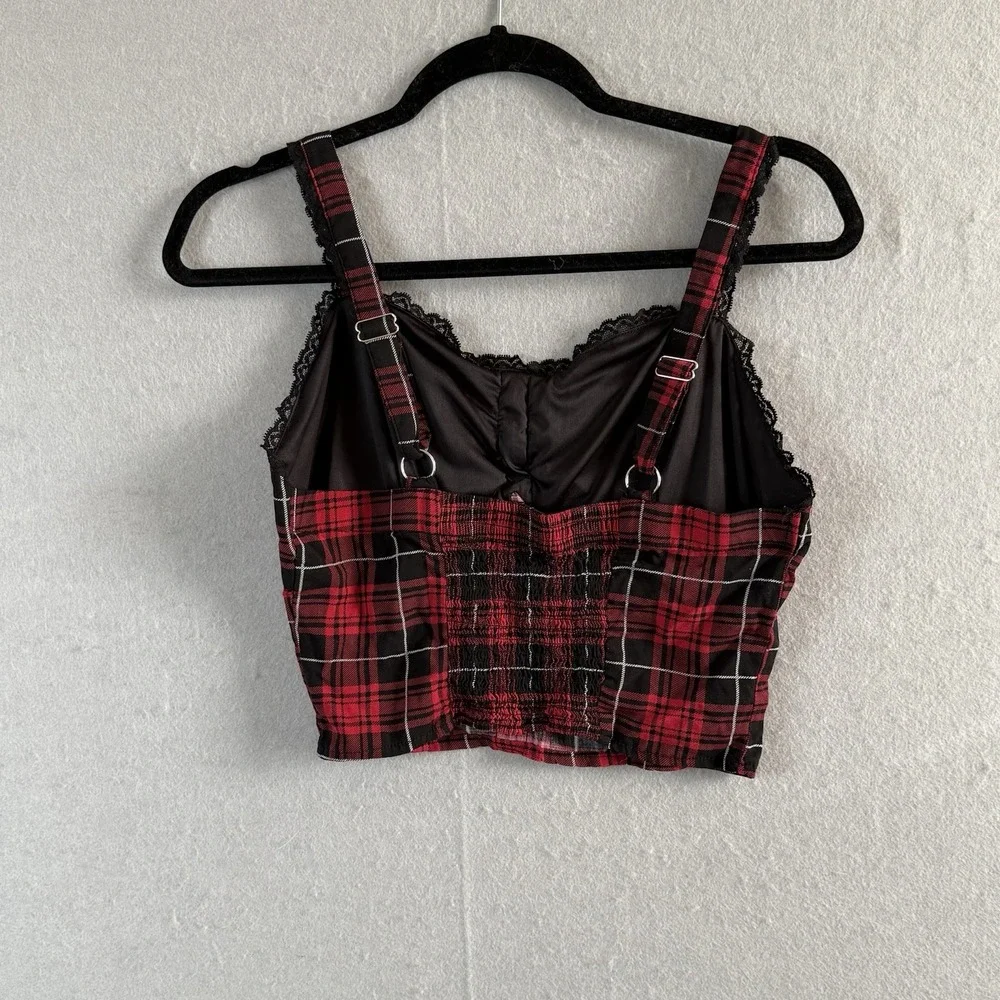 Social Collision Hot Topic Red Plaid‎ Tank Top M Academia Rock Goth Punk (*set)